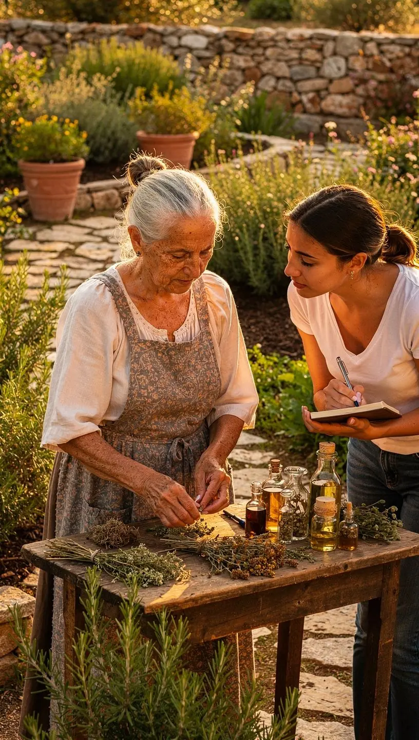 Φωτογραφία από ένα τοπίο με βότανα και λουλούδια βουνού στην Ελλάδα.